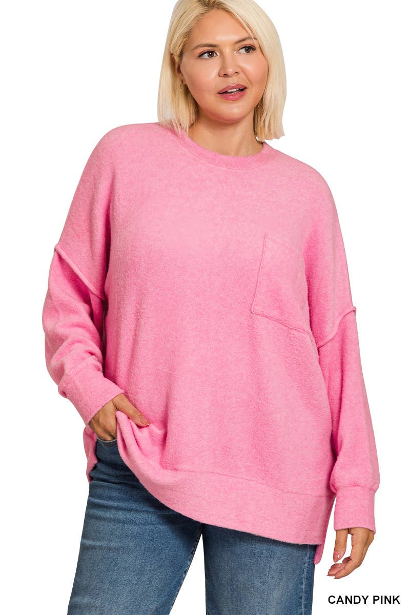 Vanilla Monkey - Wholesale Knit Sweater - Women's - Plus Brushed Melange Drop Shoulder Sweater5
