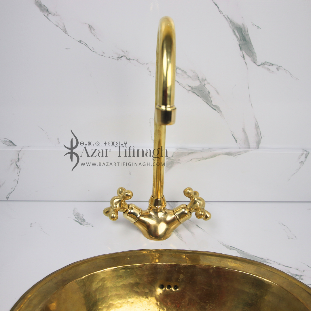 bazarifinagh - Wholesale Sculpture - Unlacquered brass bathroom faucet made by Moroccan artisan6