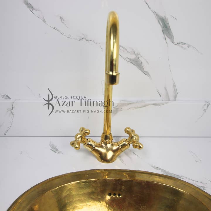 bazarifinagh - Wholesale Sculpture - Unlacquered brass bathroom faucet made by Moroccan artisan6