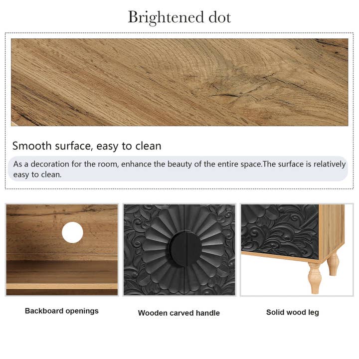 Orange County Decor - Wholesale Console Table - Black Carved Symmetrical Design Door And Wood Coloured Frame For Tv Stand Table,Living Room ,Entryway Black Natural Primary Living Space Mdf7