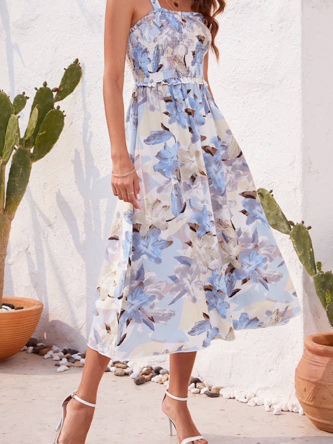 UNISHE - Wholesale Dress - Women's - Spaghetti Floral SLeeveless Smocked Dress AYY0251