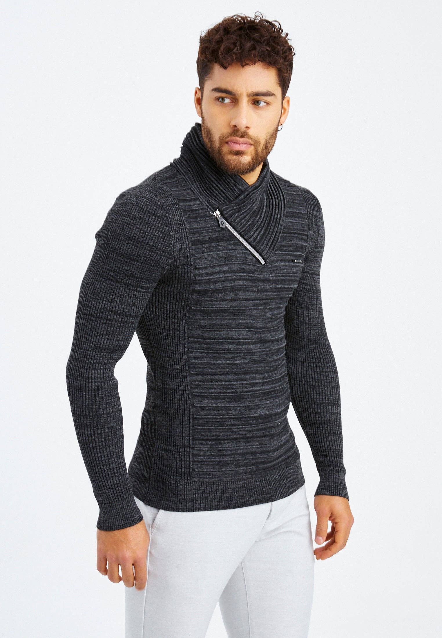 Leif Nelson GmbH - Wholesale Knit Sweater - Men's - Men's Knit Sweater Fine Knit Shawl Collar LN-153524