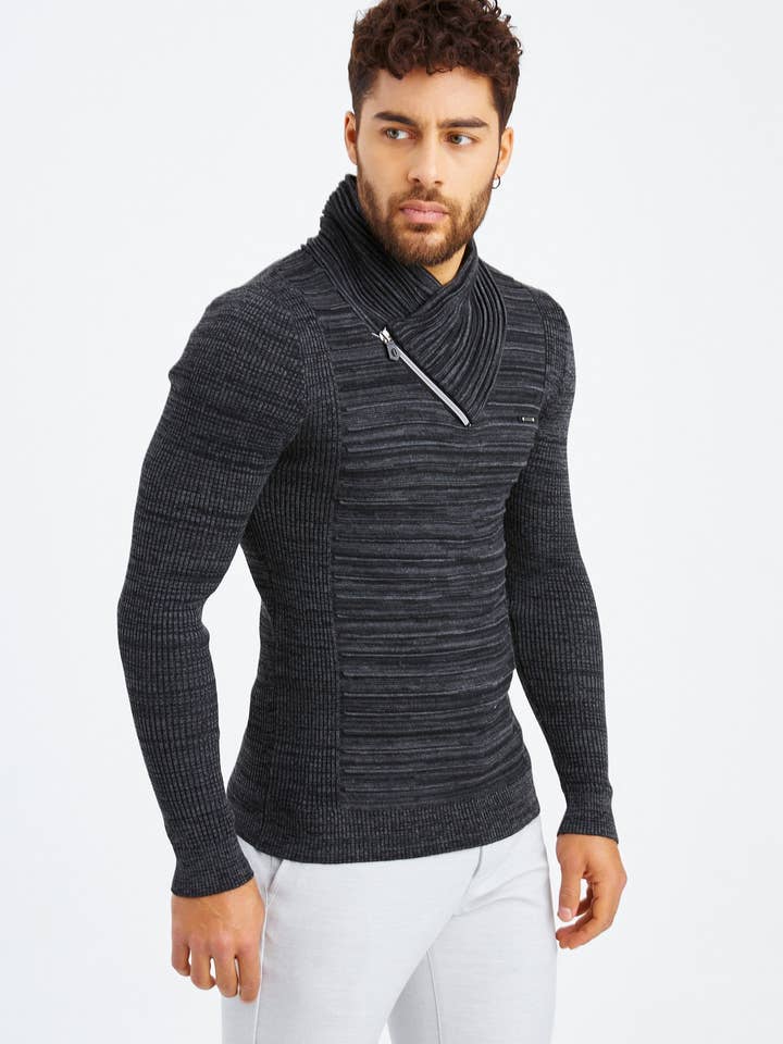 Leif Nelson GmbH - Wholesale Knit Sweater - Men's - Men's Knit Sweater Fine Knit Shawl Collar LN-153524