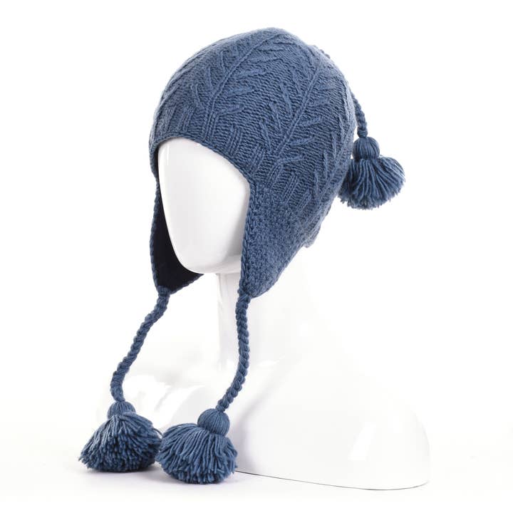 Lost Horizons Knitwear - Wholesale Beanie - Women's - Willow Earflap Wool Hat with Braids and Pom-Poms