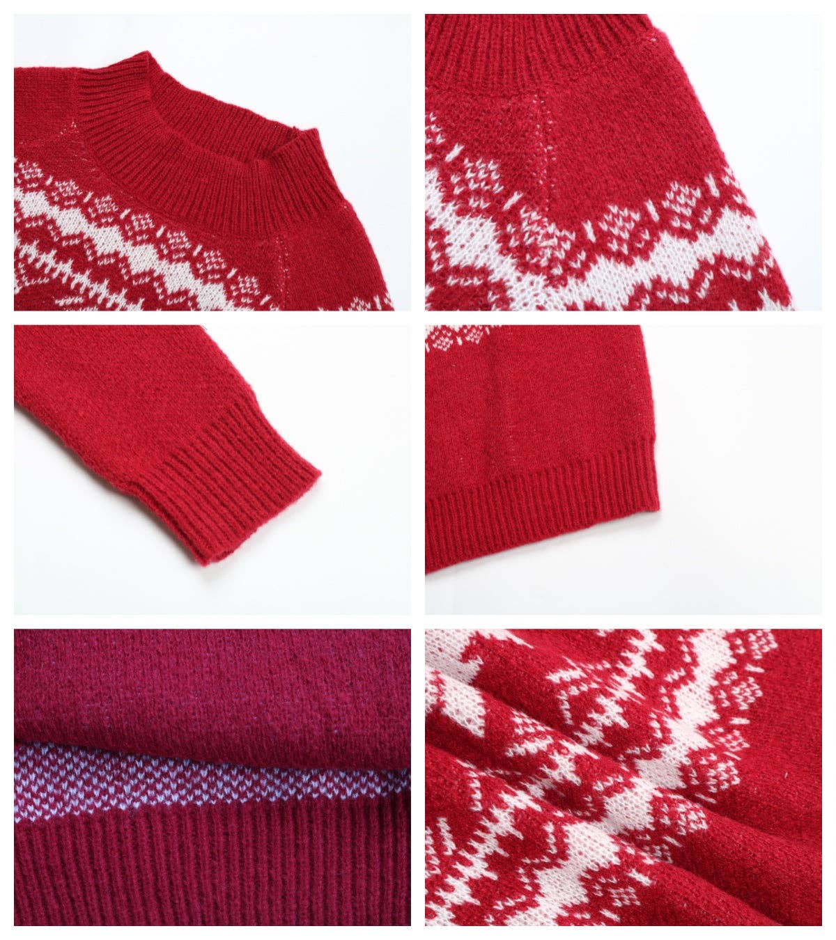 Bordeaux Pull de Noël en maille à col rond avec flocons de neige en vente sur Faire5