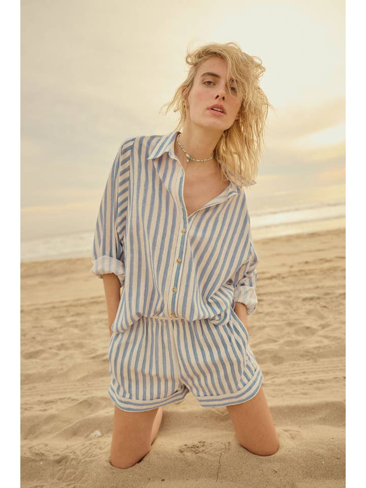 Promesa USA - Wholesale Shorts - Women's - Striped Loose-Fit Wide-Leg Paperbag Shorts