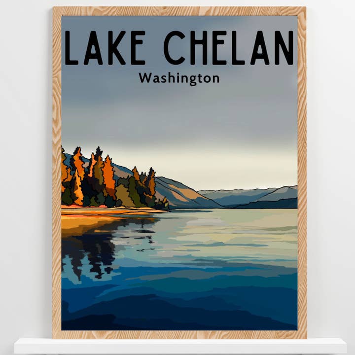 Póster del lago Chelan | Lámina artística del parque estatal de Washington para venta al por mayor de Wild Life Design Co.
