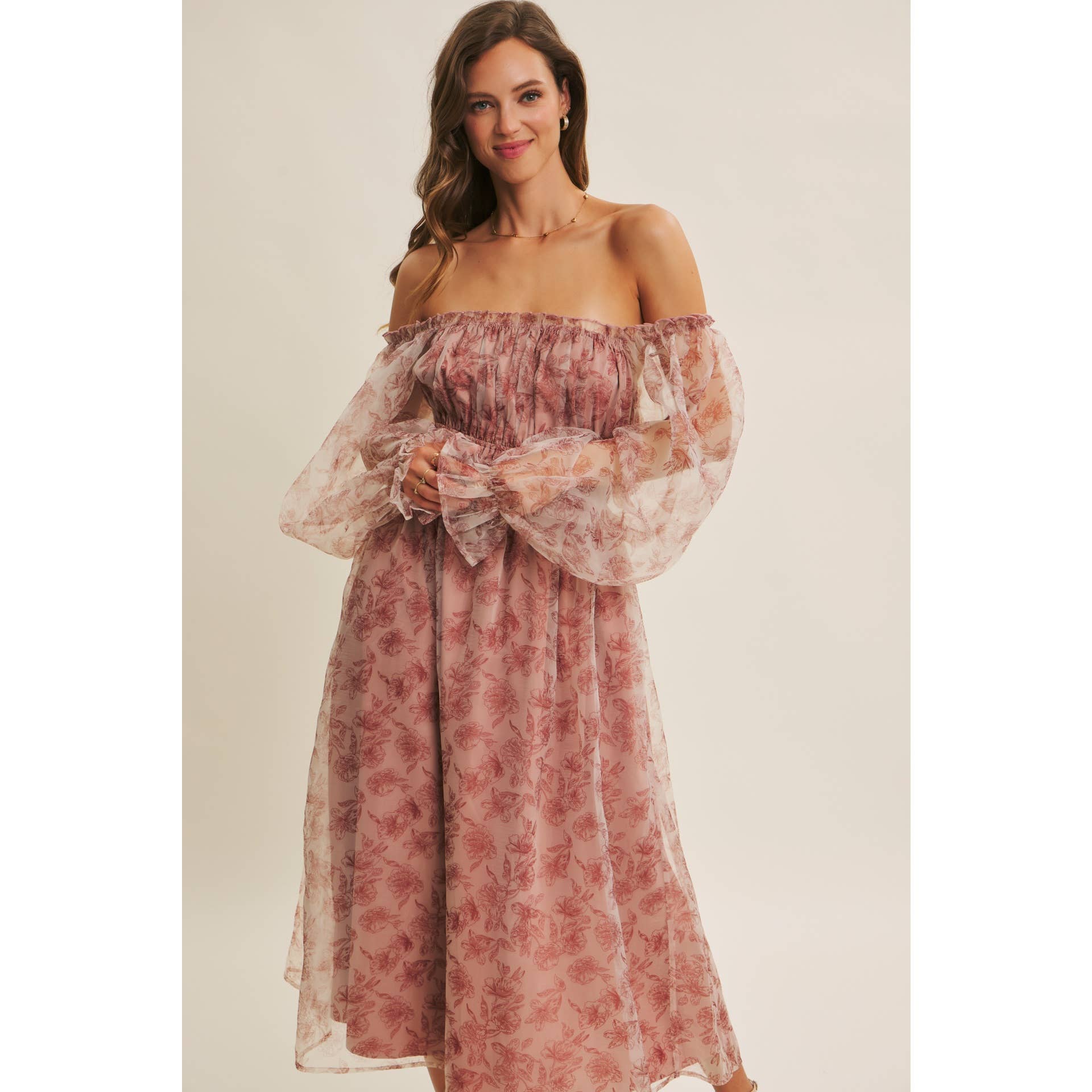 in february - Wholesale Jurk - Dames - ETHERISCHE ELEGANTIE BLOEMIGE ORGANZA MIDI-JURK MET ELASTISCHE TAILLE16