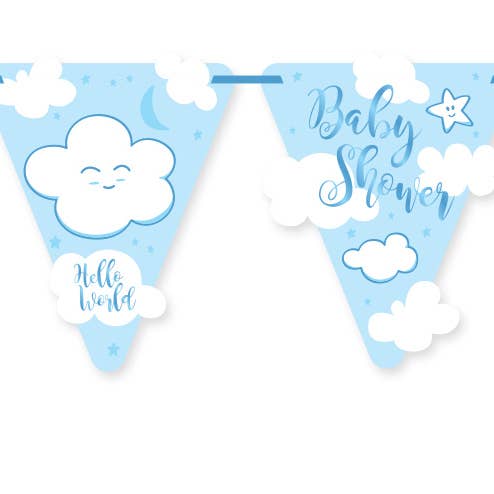 Blå Baby Shower Dreng Bunting Garland - 6 m for engroshandel hos Folat BV
