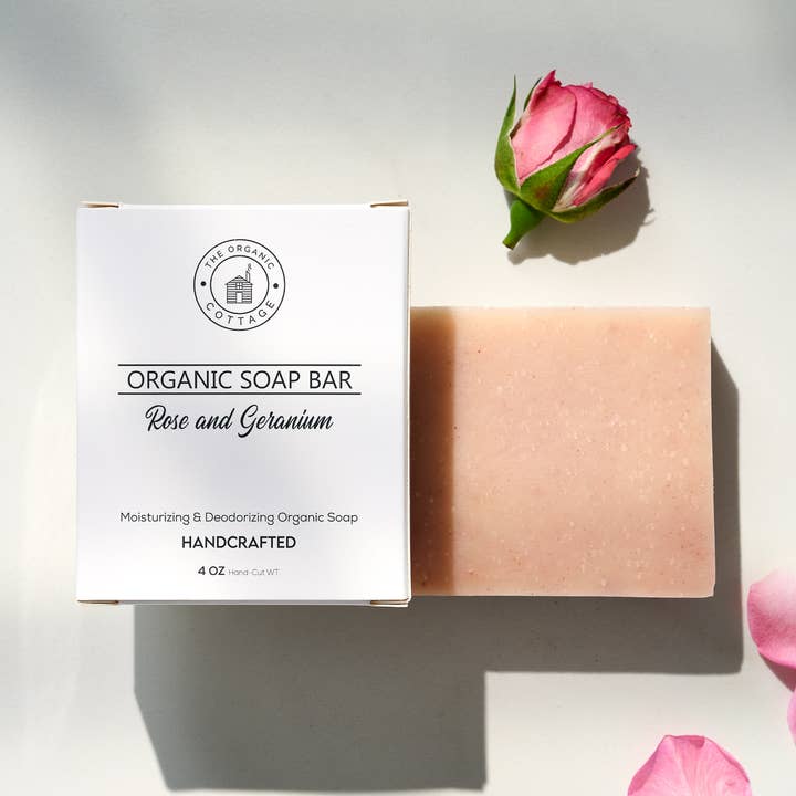 The Organic Cottage Rose and Geranium Soap Bar for wholesale by The Organic Cottage