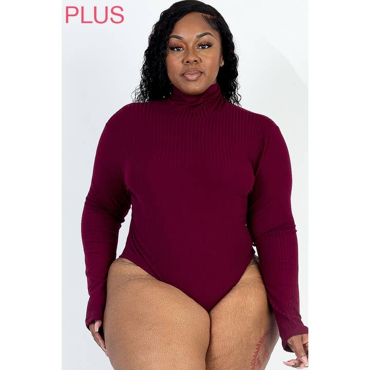 UP CLOTHING - Wholesale Bodysuit - Women's - Plus Size Ribbed Turtle Neck Long Sleeve Bodysuit1