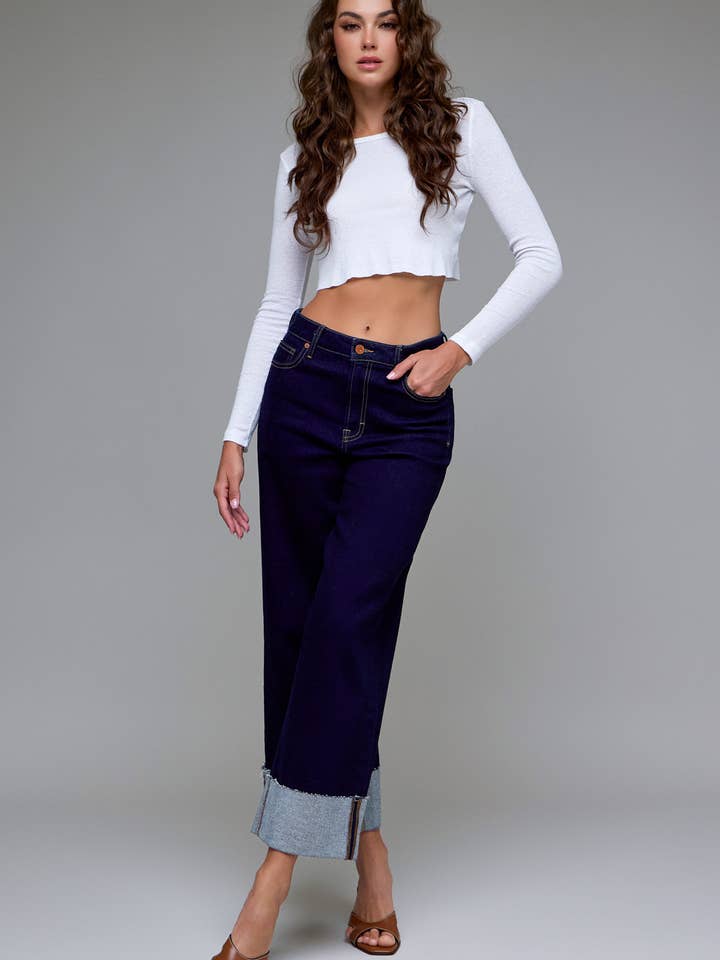 Rinse Wash Cuffed 28" Inseam Wide leg for wholesale by Hidden Jeans