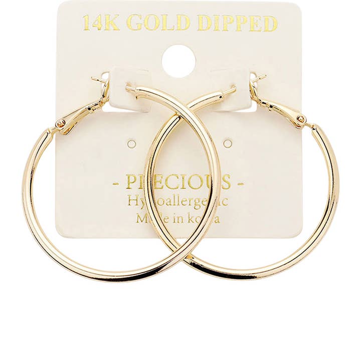 14K Gold Dipped 1.5 Inch Hypoallergenic Hoop Earrings for wholesale by Sensibling Corp.