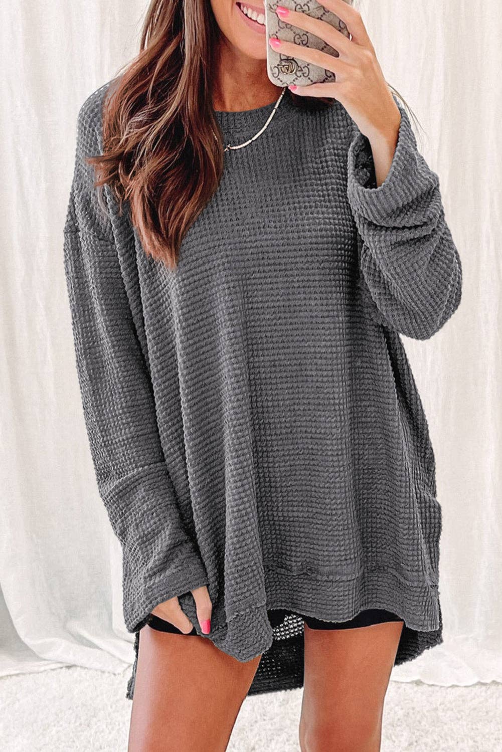 Lovesoft - Venta al por mayor Túnica - Mujer - Top extragrande de punto gofrado con aberturas altas8