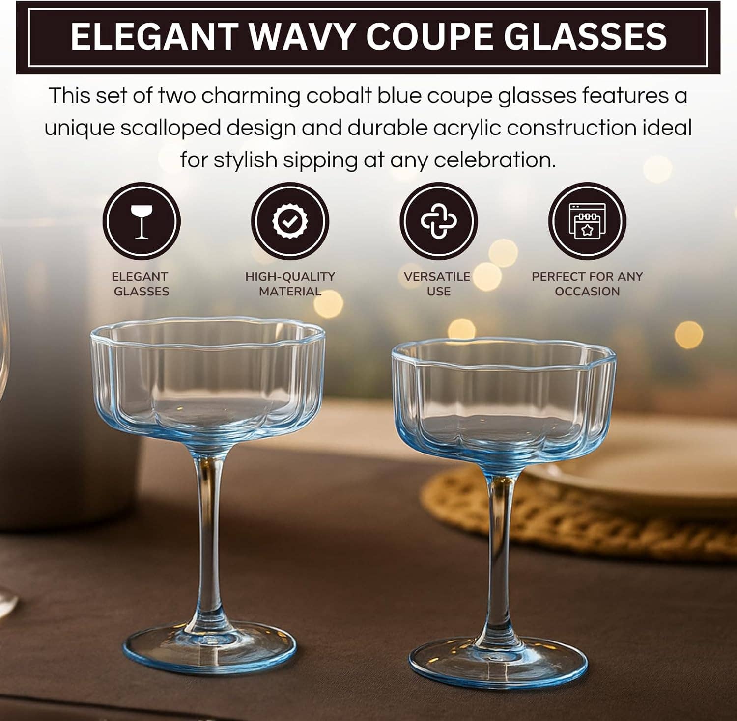 The Wine Savant /  Khen Glassware – Engroshandel Cocktail-/likørglas – Blomsterbølge Coupe Cocktailglas | Sæt med 2 | Koboltblå3