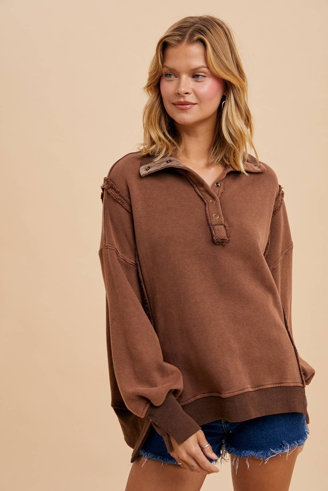 In Loom – wholesale Sweatshirt – Women's – VINTAGE WASHED TERRY POLO PULLOVER5