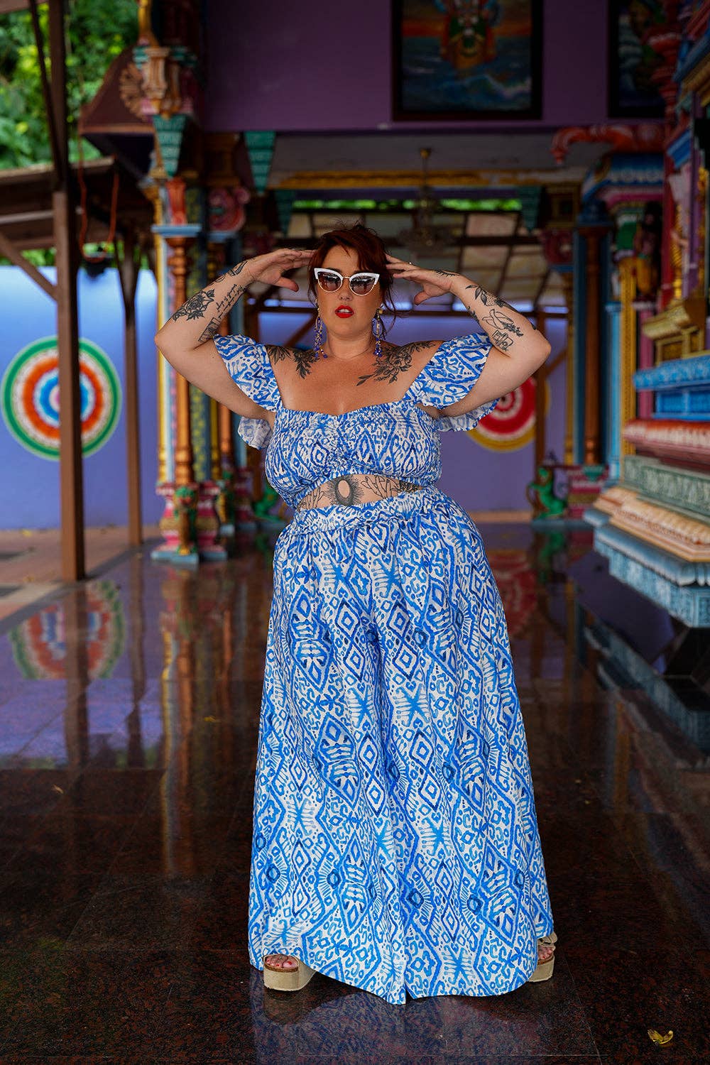 Jinx the label - Wholesale Pants - Women's - Chantelle Palazzo Pants - Abstract Blue6