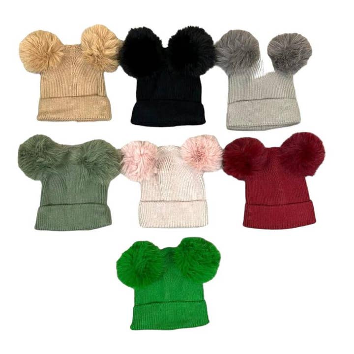 Multicolore Cappello in lana e cashmere con 2 pon pon rimovibili in vendita all'ingrosso su Faire