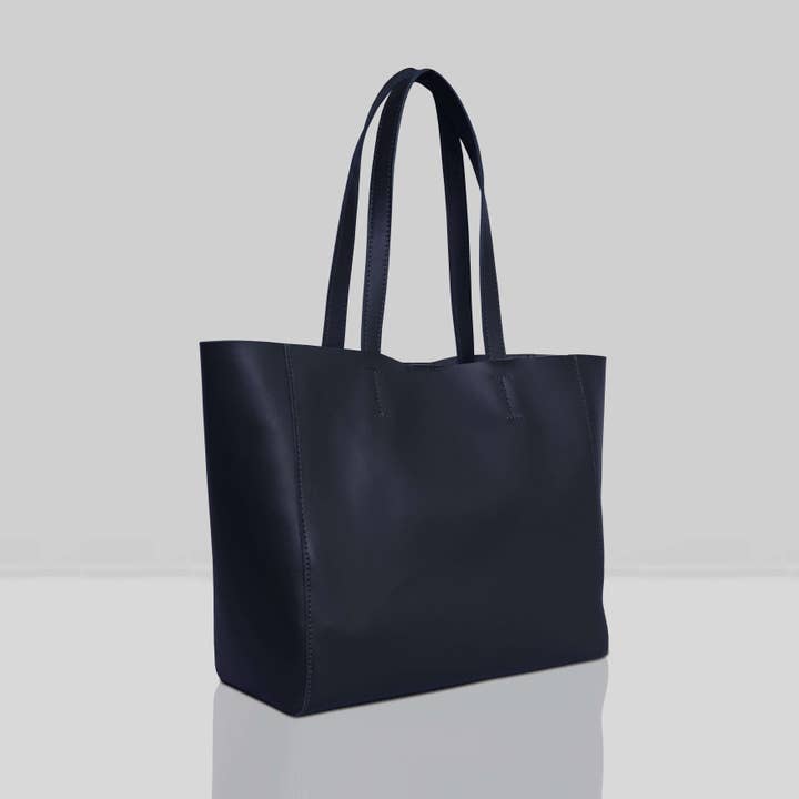 'ABINGDON' BLUE Navy Real Leather lined Designer Tote Bag for wholesale by Assots London