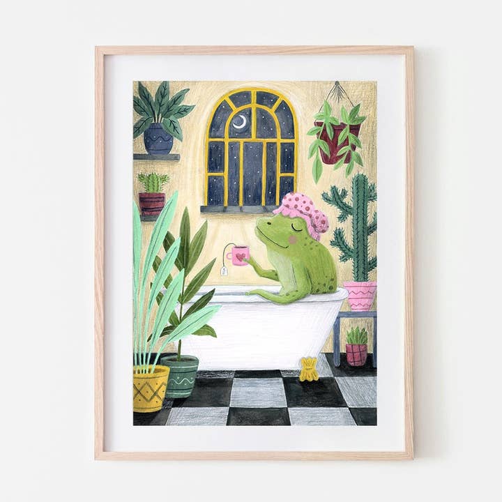 Frog Bathing Art Print for wholesale by Fawa Shah
