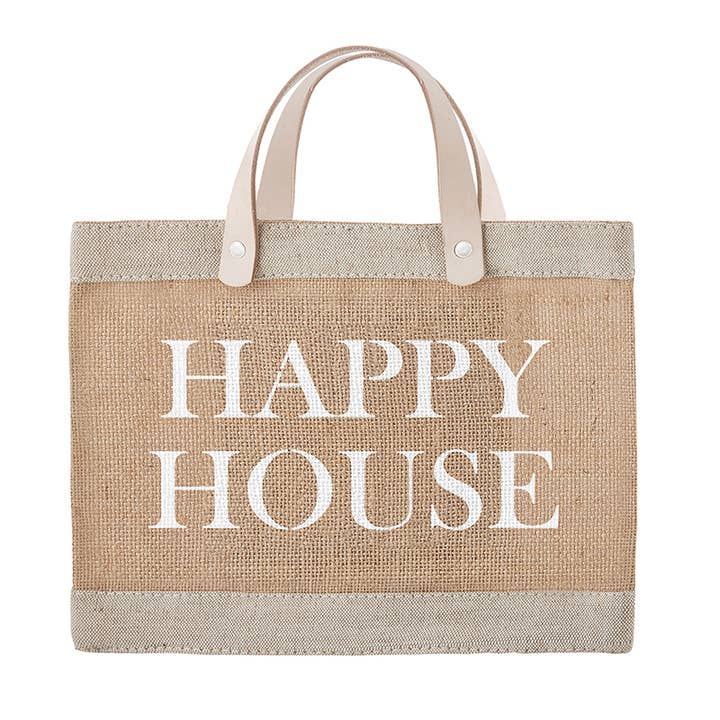 Face to Face Jute Tote - Happy House for wholesale by Santa Barbara Design Studio by Creative Brands