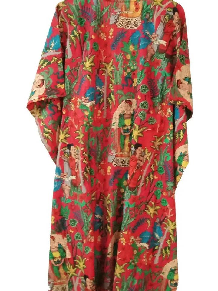 GYPSY STUDIO - Wholesale Kaftan – Women's - Frida Kahlo Long Cotton Kaftan Organic Kaftan Beach Wear2