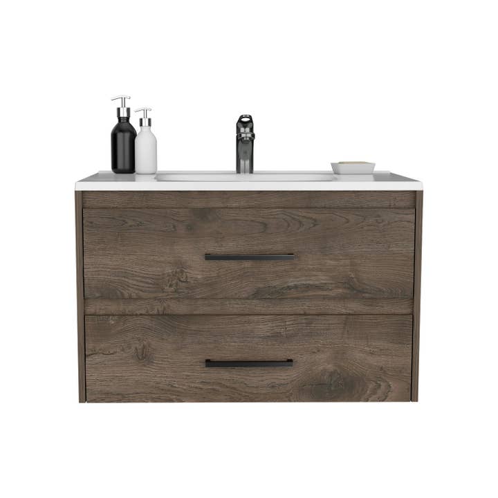 Marron foncé/blanc Vanité flottante Cardova, 2 tiroirs, marron/blanc en vente sur Faire