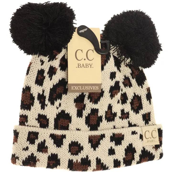 Berretto Baby Leopard Double Pom BABY80POMPOM per la vendita all'ingrosso da parte di C.C Beanie