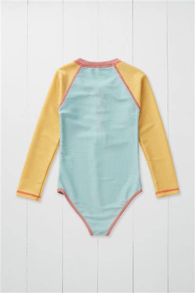 Pistachio Ribbed Kids Long Sleeve Swimsuit for wholesale on Faire1