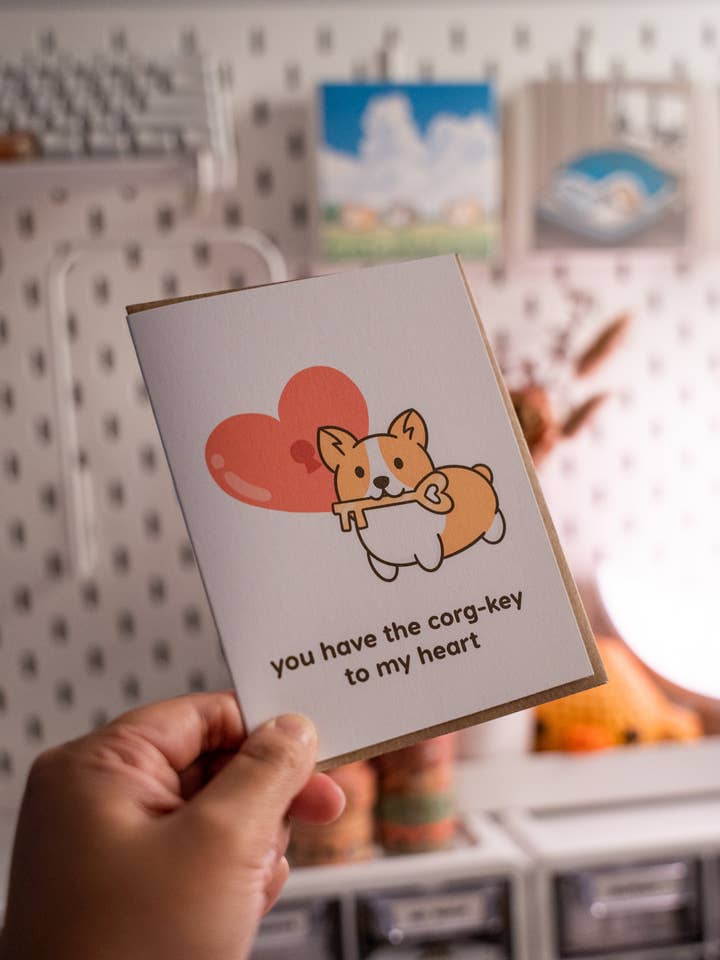 Corg-Key to my Heart Corgi Love Biglietto di San Valentino con Gioco di Parole per la vendita all'ingrosso da parte di LittleCorgo