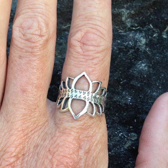 JAYA MOKSHA - Wholesale Cocktail/Statement Ring - Sterling Silver Lotus Crown Ring Lotus Flower Ring