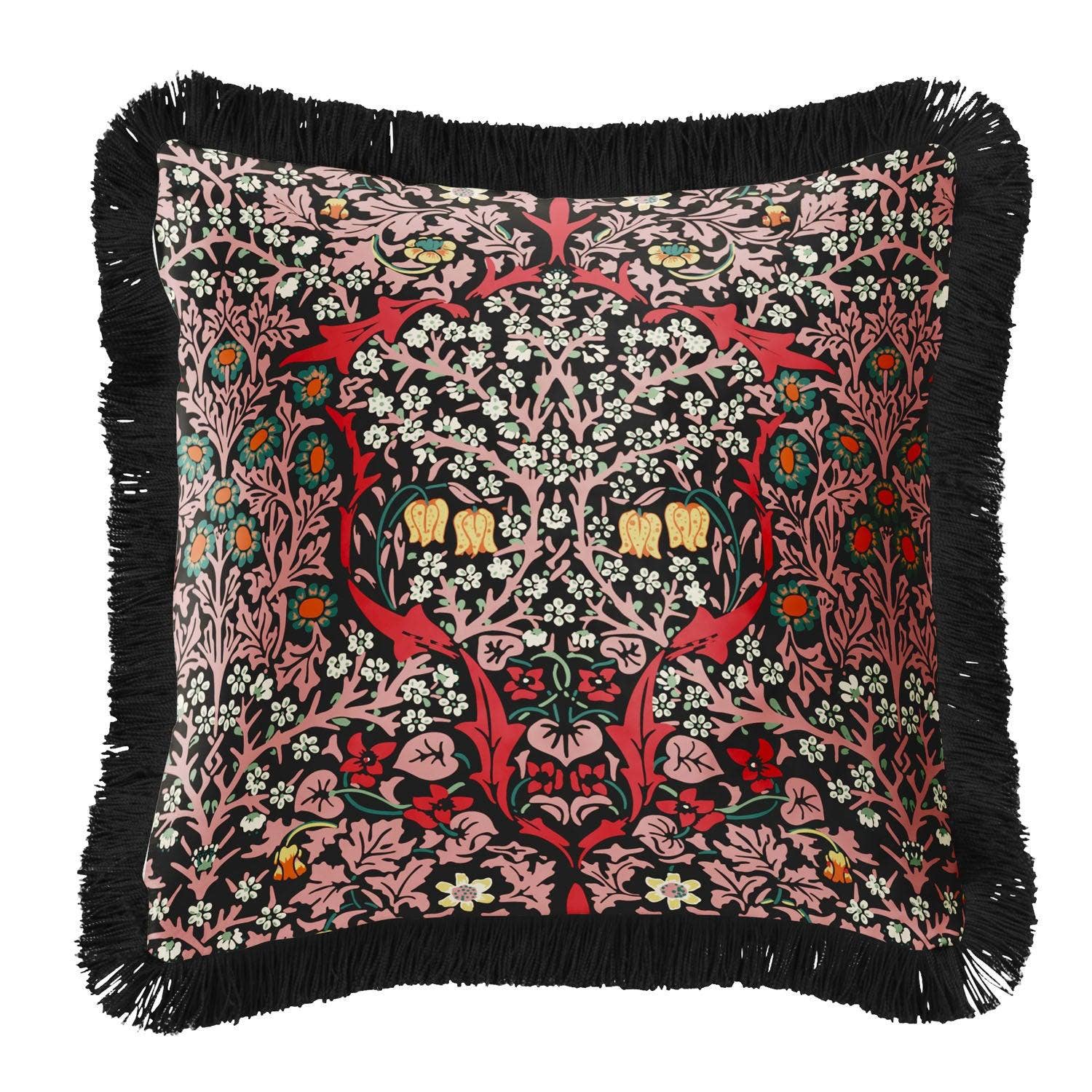 ART CUSHIONS - Wholesale Throw/Decorative Pillow - Blackthorn Rouge - Black Fringing William Morris Cushion0