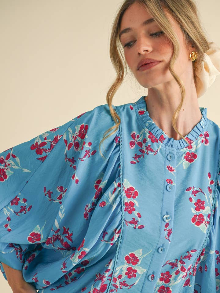 &MERCI - Wholesale Blouse - Women's - EXCLUSIVE PRINT FLORAL DOLMAN SLEEVE BLOUSE MTP3871