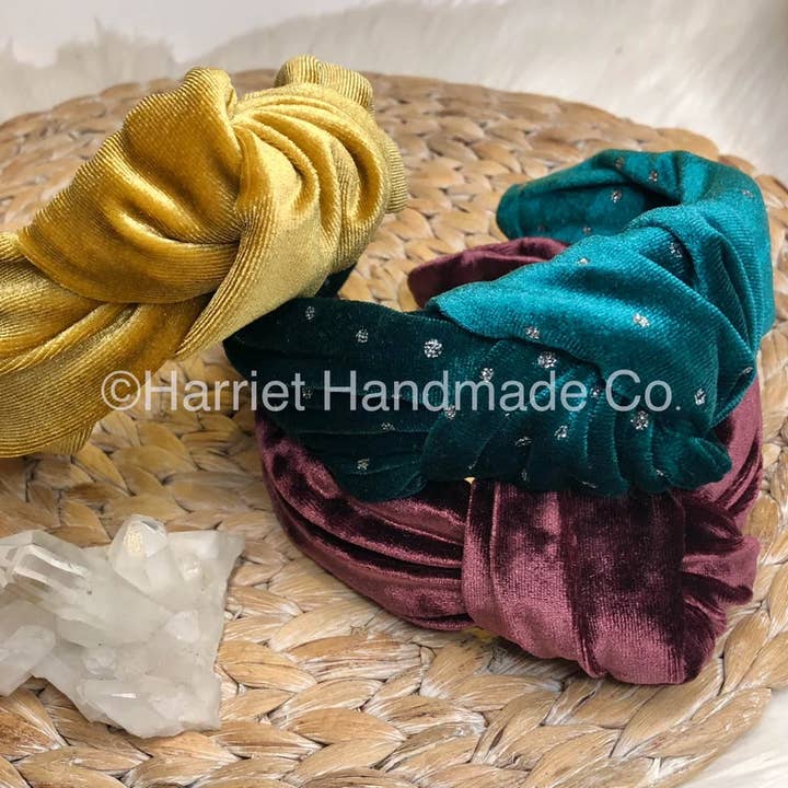 Velvet Top Knot / Knotted Headband, 22 Colors for wholesale by Harriet Handmade Co.