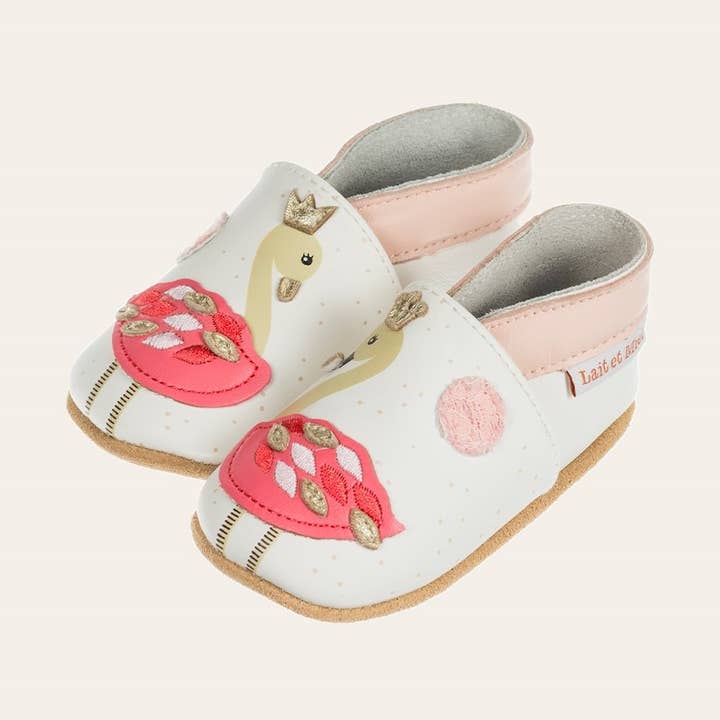 Baby leather slippers - Flamingo for wholesale by LAIT ET MIEL