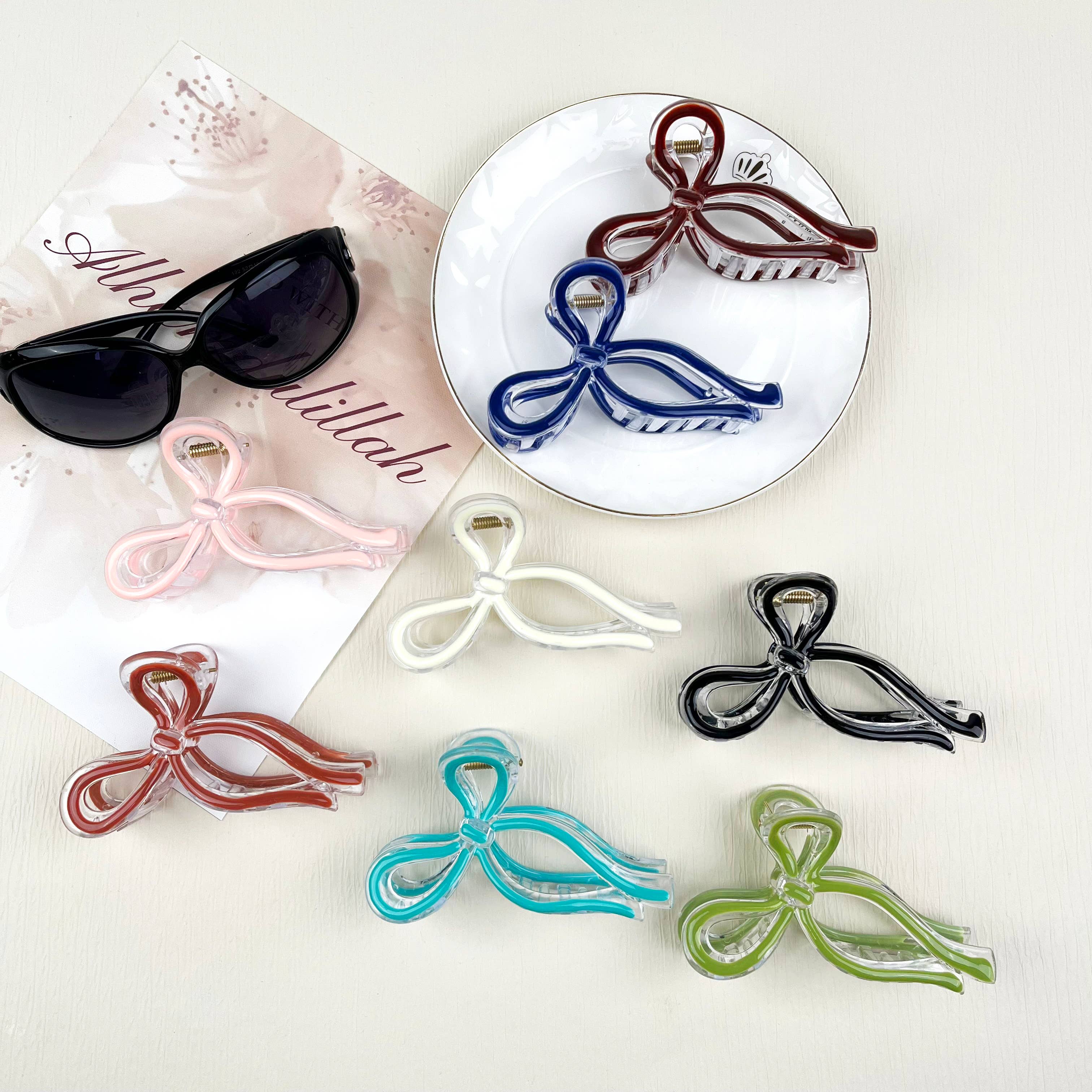 Wholesale Jelly Color Bow Hair Clip Retro Simple Claw Clips for your store  - Faire