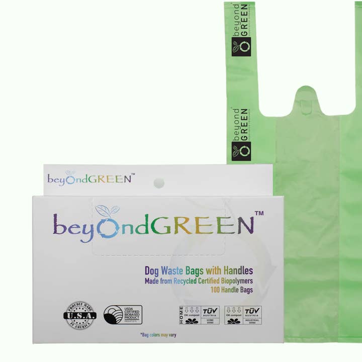 Pflanzenbasierte Hundekotbeutel mit Griffen - 100 Beutel für den Großhandel von beyondGREEN biotech, Inc.
