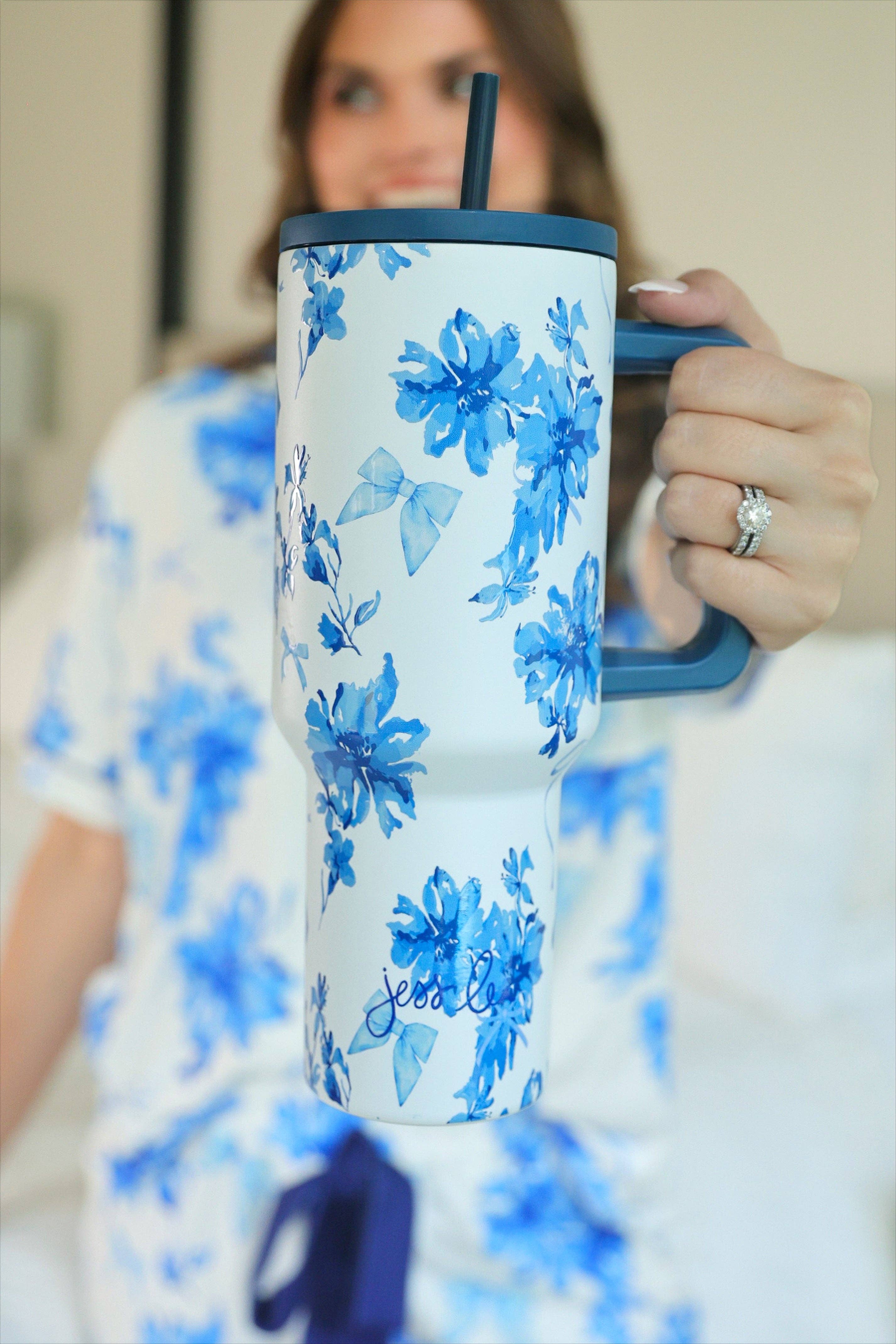 Blue Blossom Floral Tumbler for wholesale on Faire1