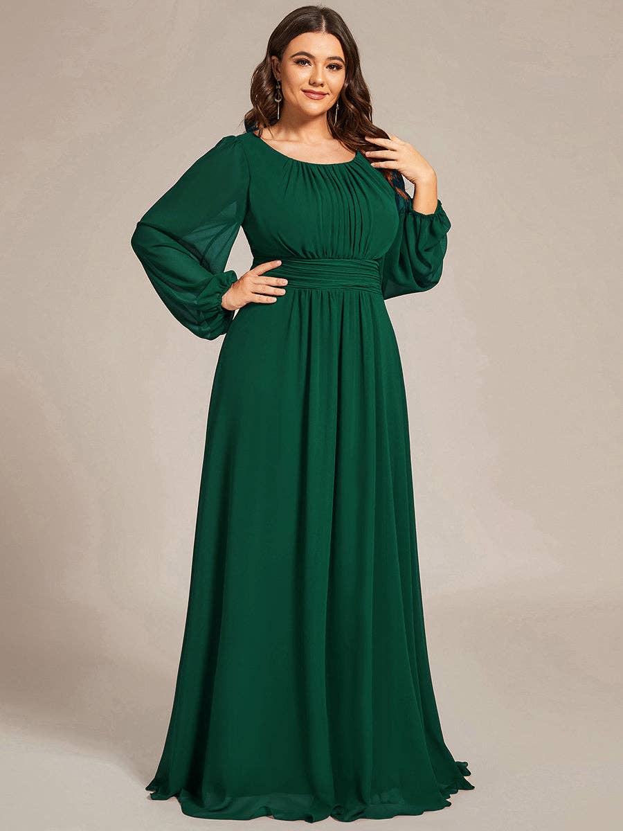 Ever-Pretty - Wholesale Gown - Women's - Plus Size Long Lantern Sleeves Round Neck Bridesmaid Dress19