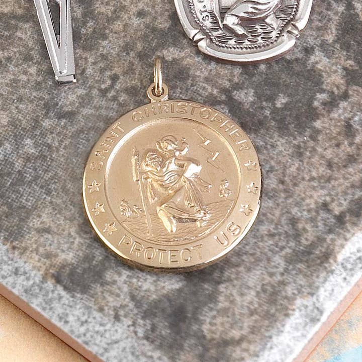NK-ROUND ST CHRIS MEDAL GLD PLT 24"CHN for wholesale by Dicksons