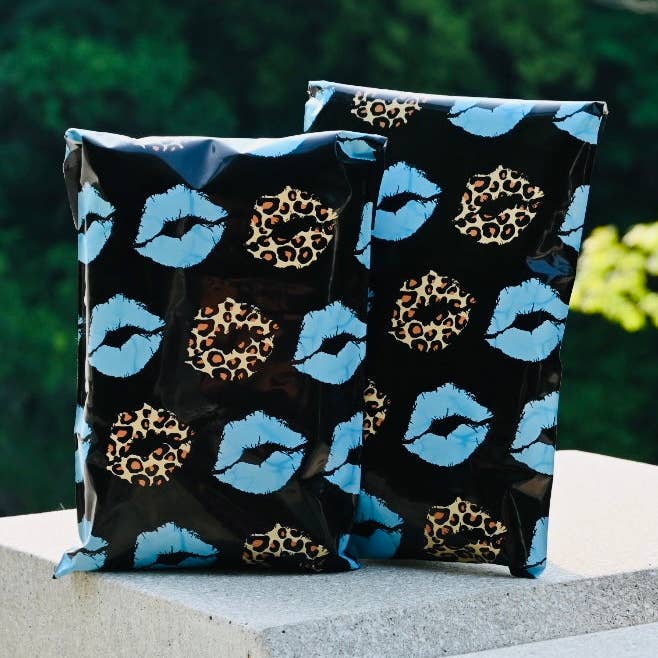 Leopard turquoise lips 6x9 premium poly mailers for wholesale by Mail it! mailers and more