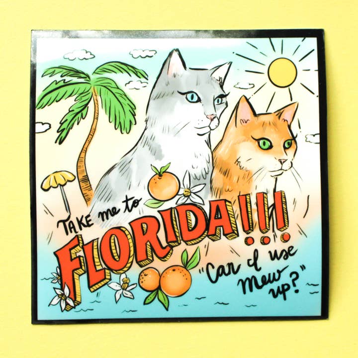 Floride ! ! ! Autocollant en vinyle pour chat pour la vente par Amy Hartelust Art and Illustration