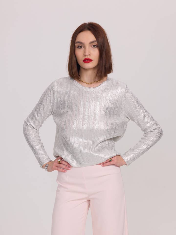 Almindelig kabeltrøje med metallisk effekt - 2367 for engroshandel hos Frime