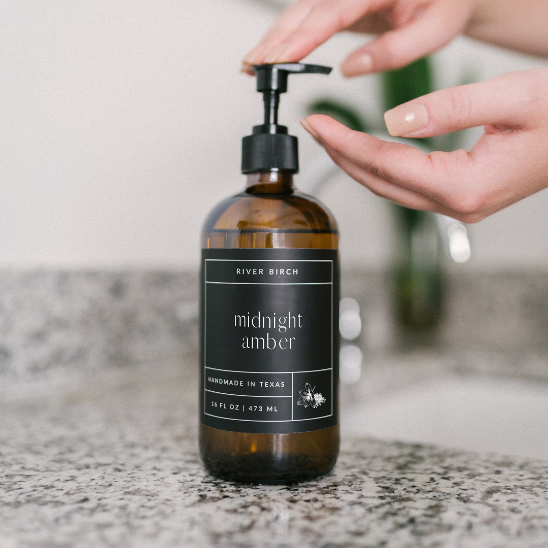 River Birch Candles - Wholesale Hand Soap/Wash - Midnight Amber- 16oz Amber Glass Soap-Handmade-Hand Wash3