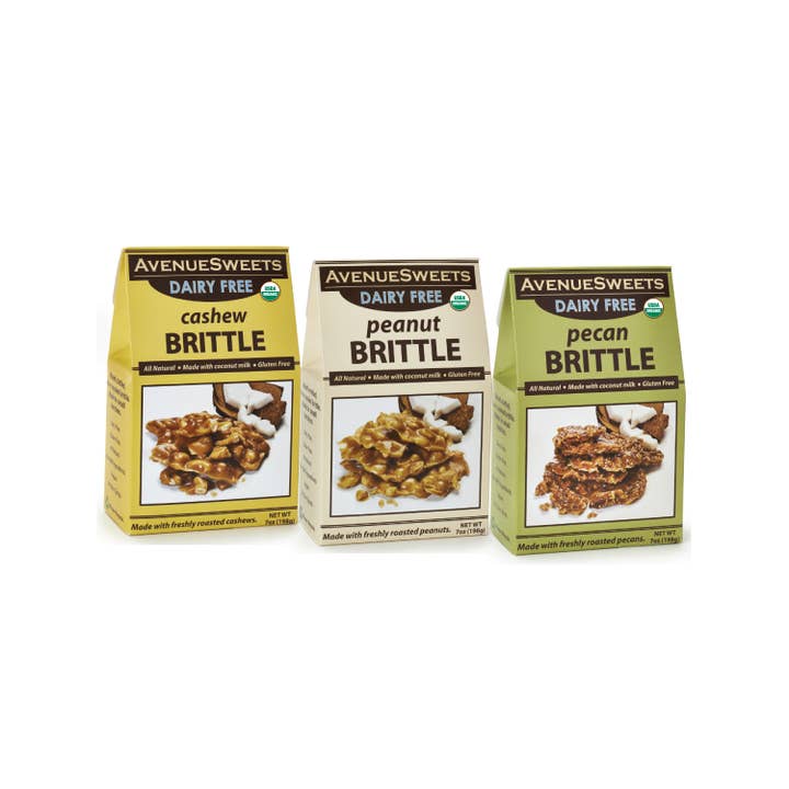 AvenueSweets - Wholesale Brittle - Organic Dairy Free Vegan Peanut Brittle 7oz. Box