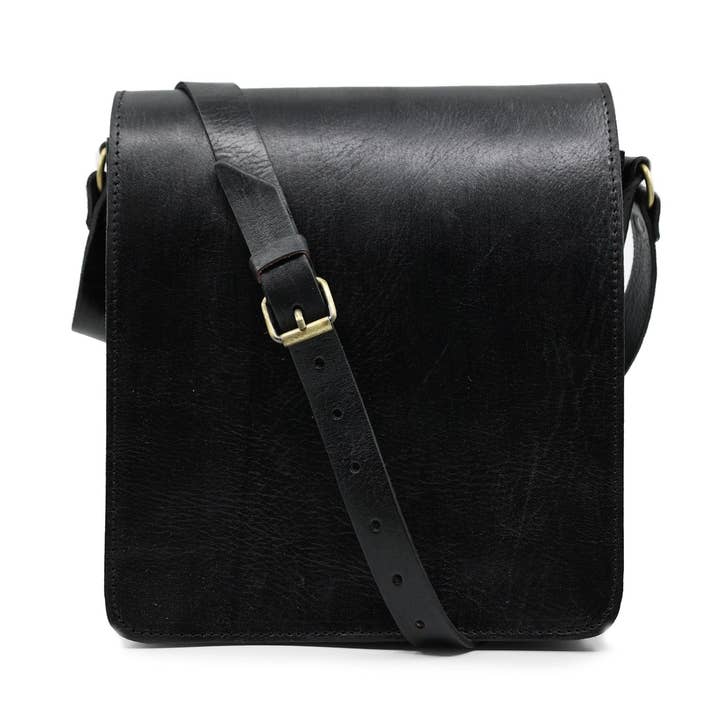 drew Zwarte leren Midi Messenger Tas voor wholesale door Artisan Stories