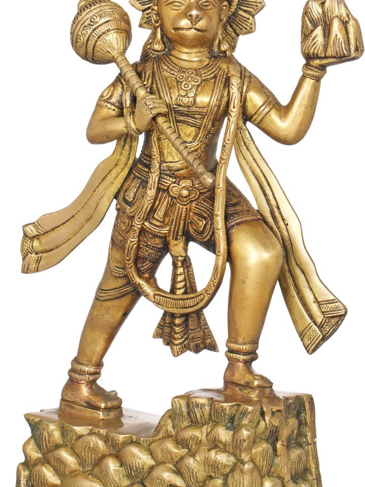 Lord Hanuman de 14 pulgadas en latón | Hecho a mano | Hecho en la India para venta al por mayor de Exotic India Art
