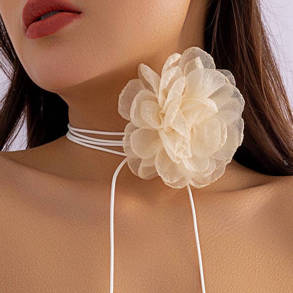 Flower Shape Gauze Pleated Dainty Necklace Accessories for wholesale by MoodGold