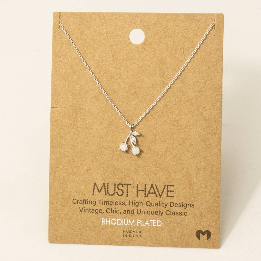 Fame Accessories - Wholesale Pendant/Charm Necklace - Gold Dipped Opal And Cz Cherry Pendant Necklace5