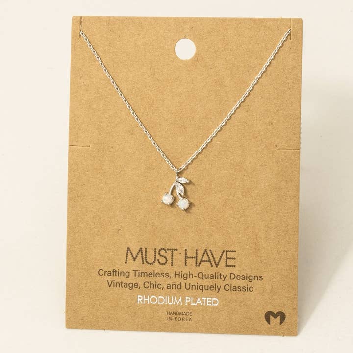 Fame Accessories - Wholesale Pendant/Charm Necklace - Gold Dipped Opal And Cz Cherry Pendant Necklace5